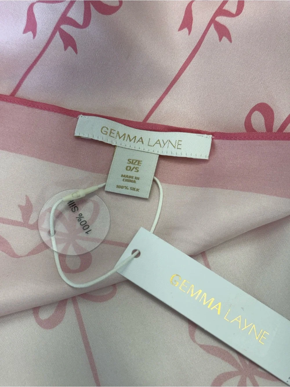 Pink 100% Silk Scarf with Bow Motif 🎀 NWT 🎀